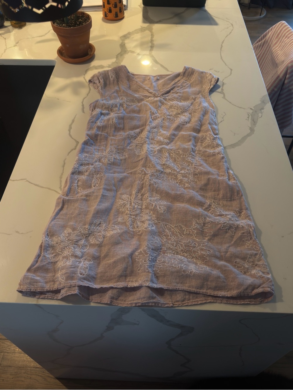 Light Lavender Embroidered V-Neck Women's Dress